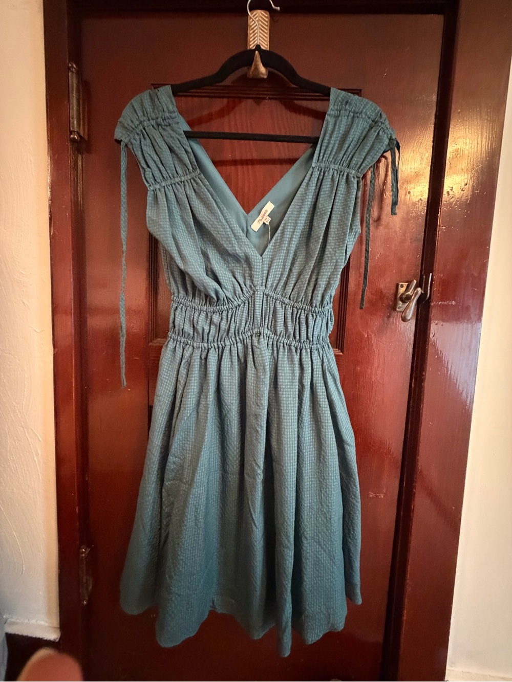 Blue Green Textured V-Neck Women’s Dress